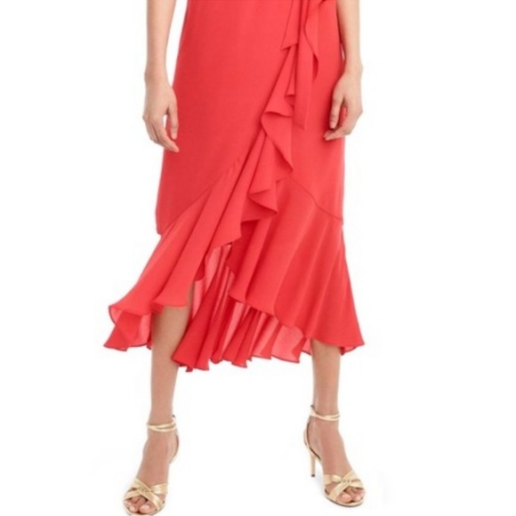 J.Crew Black Label Red Wrap ruffle tie maxi dress women size 2 - Picture 4 of 9